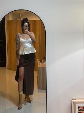 NWT Zara Sleek High-Slit Brown Maxi Skirt M